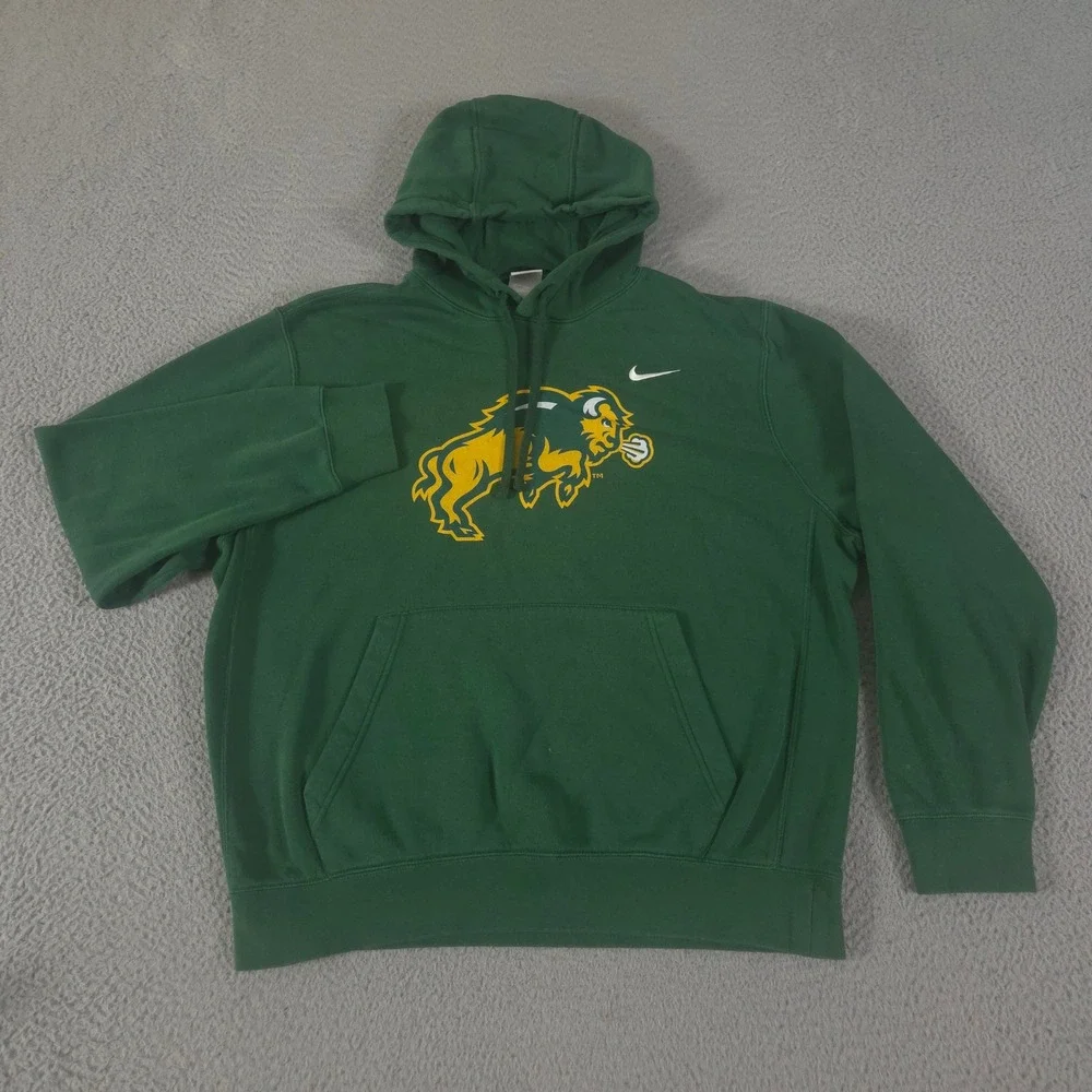 Nike Hoodie Mens L Green Club Fleece Pullover NDSU Bison NCAA Graphic Sweatshirt